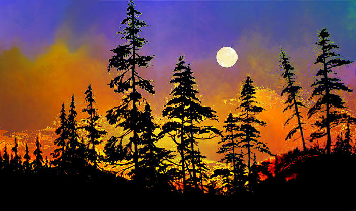 forest silhouette landscape painting