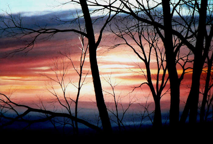 sunset silhouette landscape painting