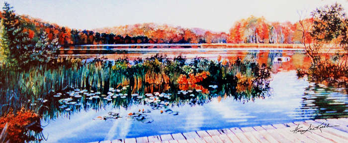 autumn lake landscape painting