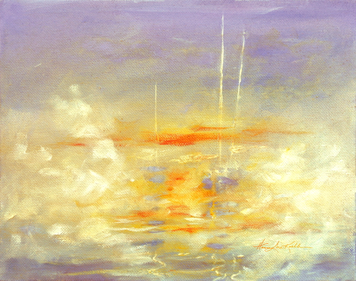 painting of moored sailboats