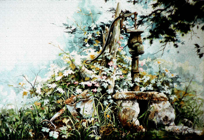 painting of garden water pump