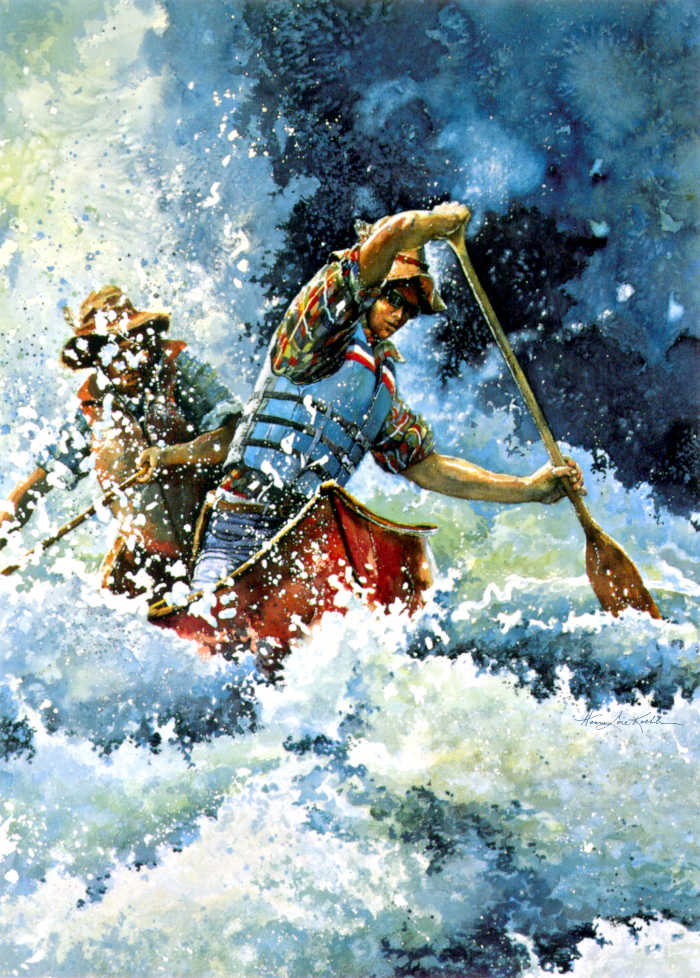 whitewater canoeing painting