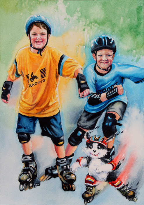 children skating on rollerblades