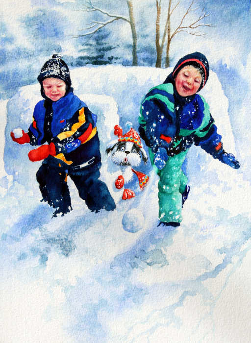 painting of children playing in snow