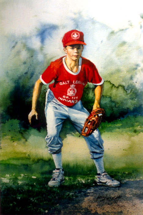 painting of boy playing baseball