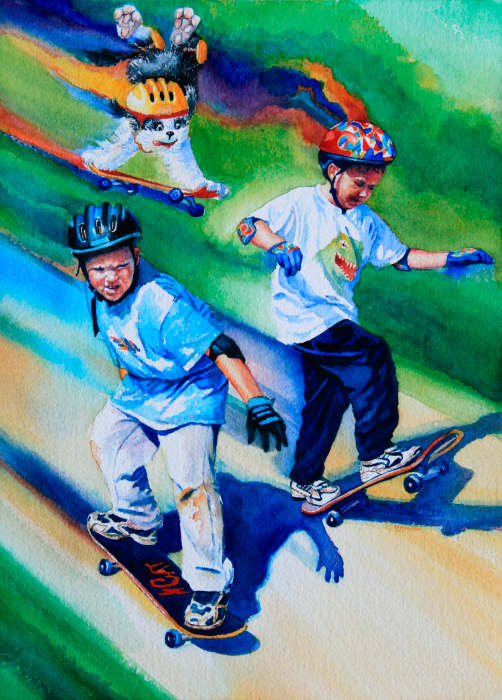 painting of boys on skateboards