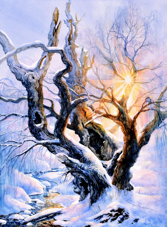 winter sunset painting