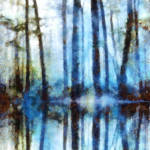 painting of sun rays through forest