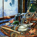 still life painting of duck decoys