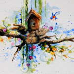 watercolor birdhouse garden