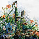 still life painting of garden water hand pump