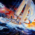 sailboat in stormy sea painting