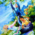 painting of children on tire swing